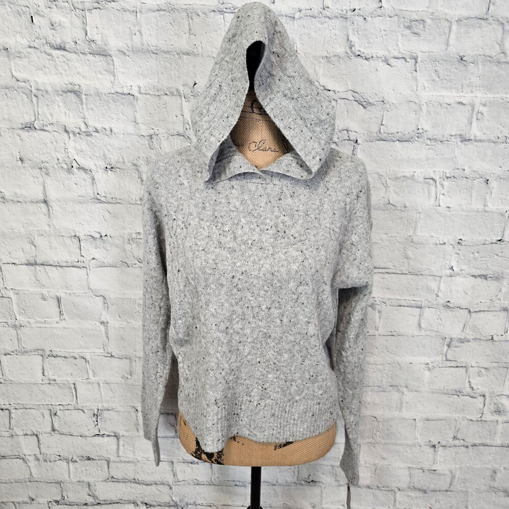Auden Gray Speckled Knit Hooded Sweater top Sz S long sleeve A11